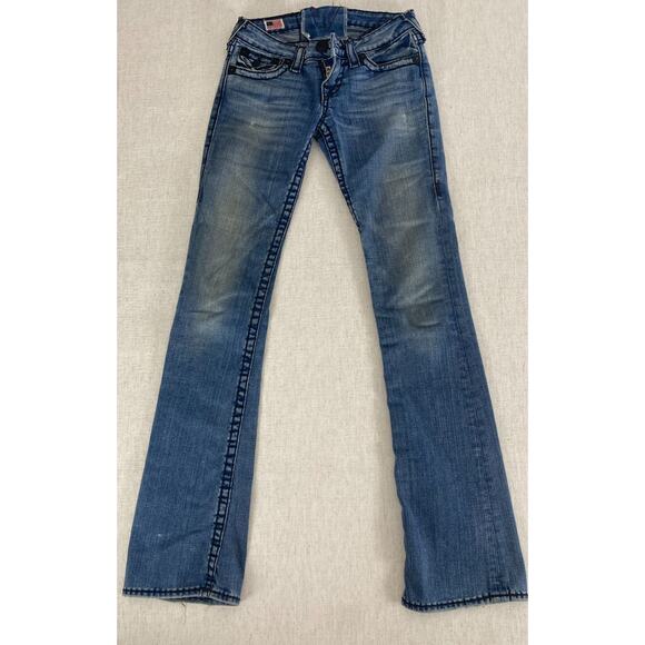 True Religion Jeans Womens 28 Blue Denim Regular Flare Fit Button Zip Pocket Y2k - Picture 1 of 13